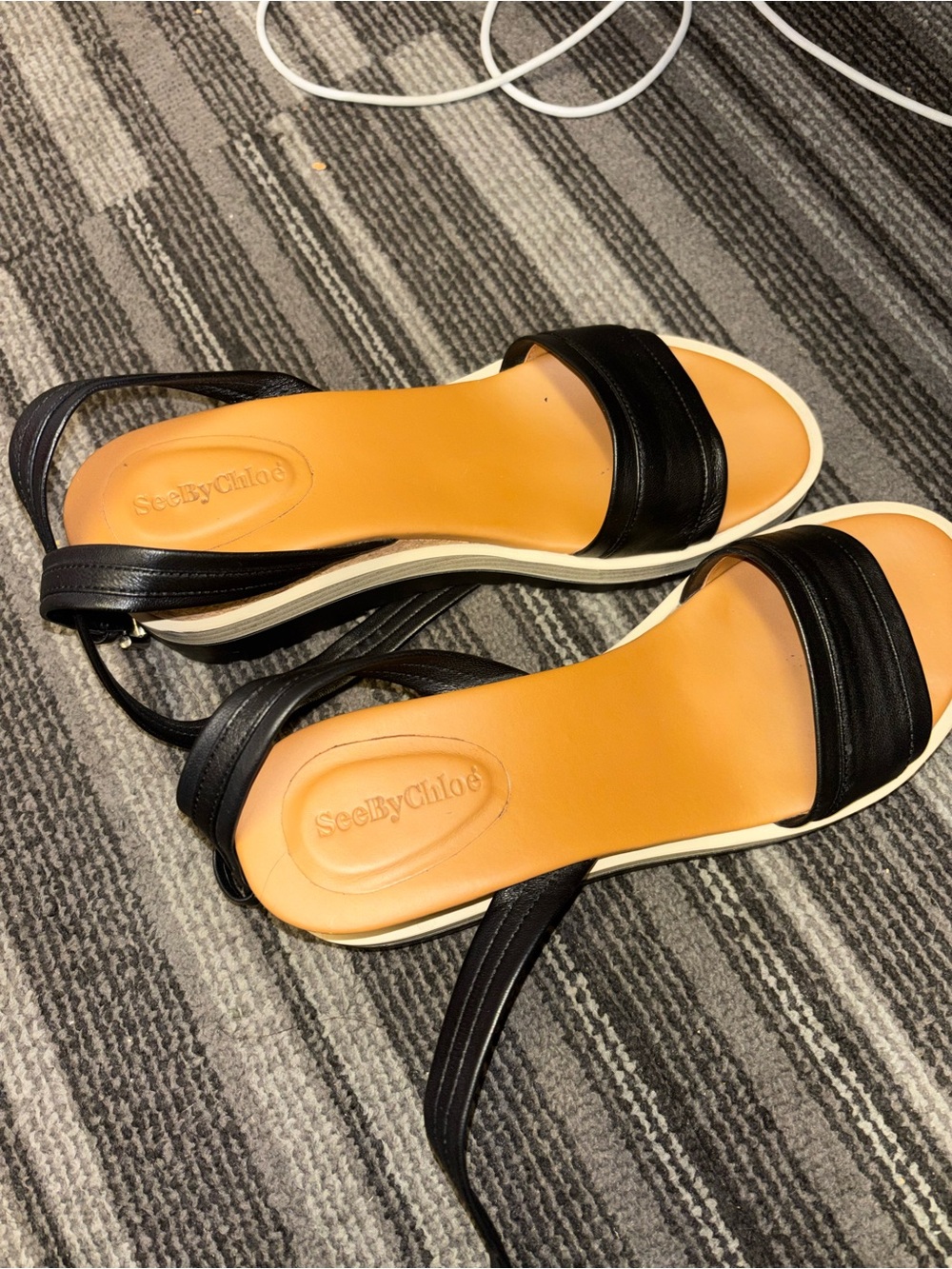See by Chloe Black Platform Cork Wedge Sandals - Ankle Strap - Picture 2 of 5